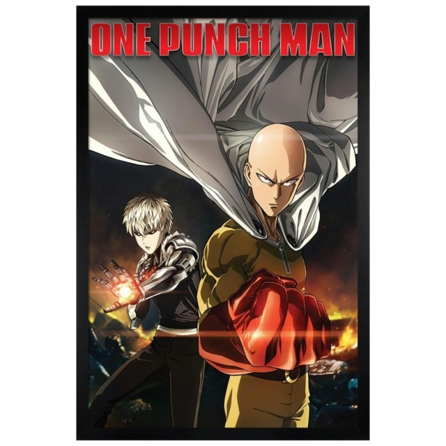 Black Wooden Framed One Punch Man Destruction Maxi Poster Framed Poster