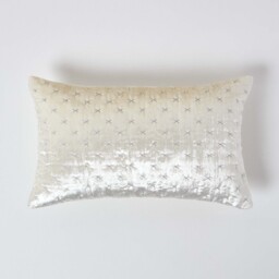 Homescapes Cream Crushed Velvet Rectangular Cushion Cover - 30 x 50 cm Cream Cream 1