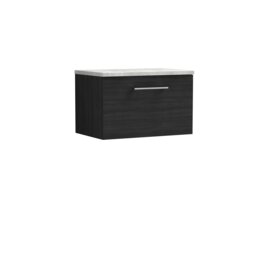Balterley Level Wall Hung Single Drawer Vanity Unit with Laminate Worktop for Modern Bathroom Storage Black Black Woodgrain