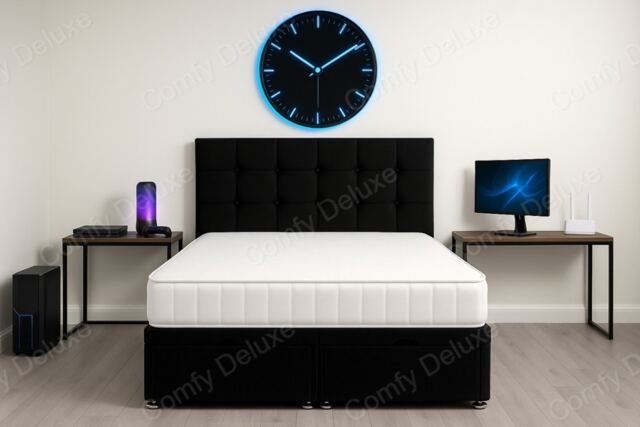 Cube Black Plush Velvet 2ft6 Small Single Ottoman Foot Lift Bed Set With Headboard and Mattress