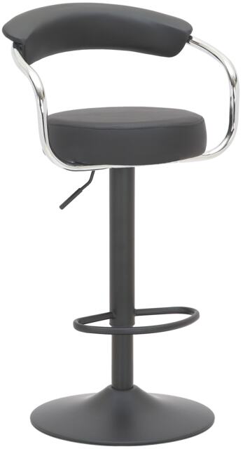 Zenith Single Kitchen Bar Stool, Matt Black Stem, & Footrest, Height Adjustable Swivel Gas Lift, Faux Leather Seat, Black