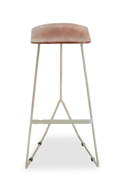 Orsina Brown Leather Bar stool with Silver Frame, Minimal Bar Stool with Footrest, Open Frame Kitchen Stool