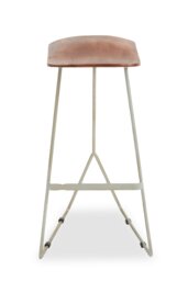 Orsina Brown Leather Bar stool with Silver Frame, Minimal Bar Stool with Footrest, Open Frame Kitchen Stool