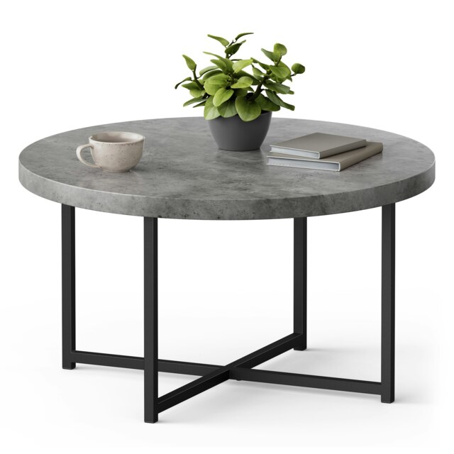 VonHaus Grey Concrete Look Round Coffee Table for Livingroom Grey
