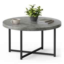 VonHaus Grey Concrete Look Round Coffee Table for Livingroom Grey