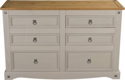 Corona Chest of Drawers 6 Drawer Grey Solid Pine Wood Sideboard