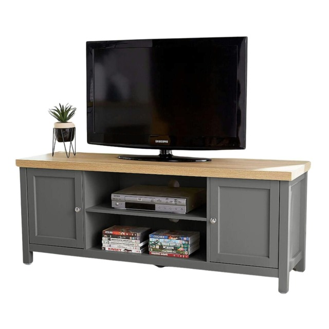 TV Stand 2 Door Cabinet Television Unit Shelf Cable Tidy 36mm Oak Top