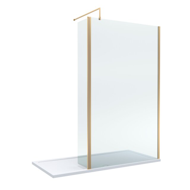 Balterley Glass Walk In Wetroom Screen and Hinged Return Screen with Profile and Shower Tray Copper Brushed Brass