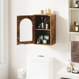 COSTWAY Bathroom Wall Cabinet Medicine Cabinet with Door-Brown