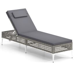 COSTWAY Rattan Sun Lounger 6-Level Adjustable Garden Chaise Lounge Chair-Grey