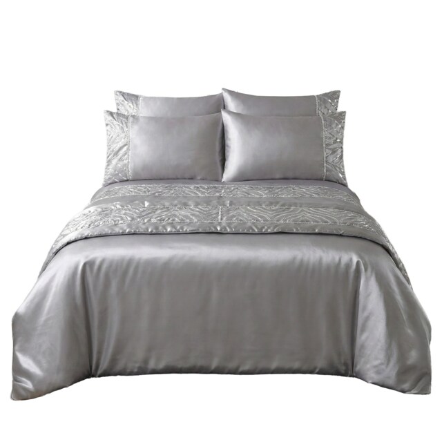 Shimmer Duvet Cover Set Luxury Bedding with Elegant Metallic Finish Silver King