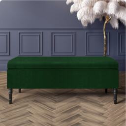 Paris Plain 150cm Ottoman Storage Bench - Plush Velvet Shoe Bench - Forest Green Upholstery Footstool with Storage