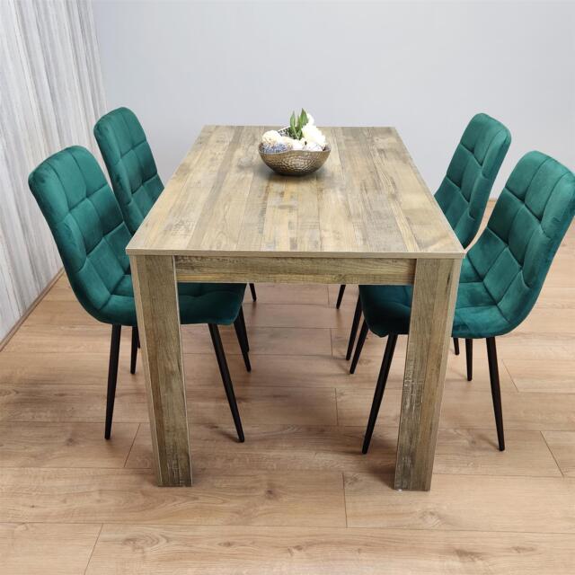 Dining Set of 4 Dining Table and 4 Green Velvet Chairs Dining Room