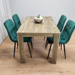 Dining Set of 4 Dining Table and 4 Green Velvet Chairs Dining Room