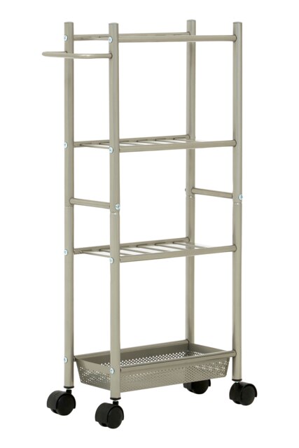 Dara 4 Tier Silver Metal Trolley with Basket Silver