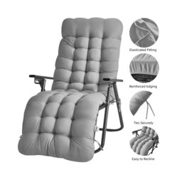 Groundlevel Extra Thick Soft Fill Full Length Garden Lounge Recliner Chair Cushion Silver Silver