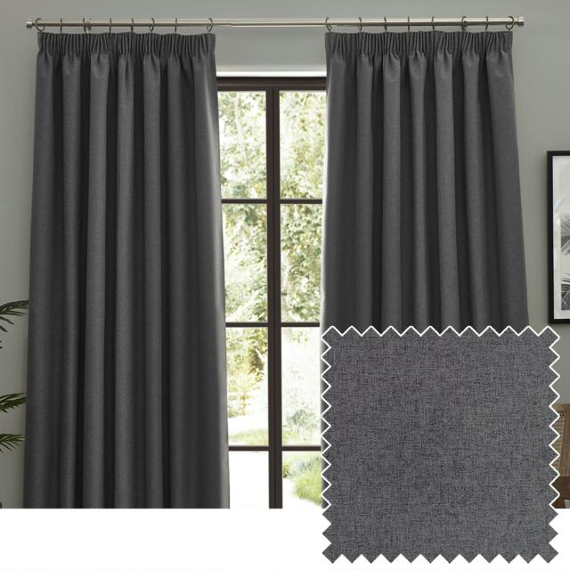 furn. Dawn Blackout Charcoal Pencil Pleat Curtains (W)168cm x (D)229cm Multi