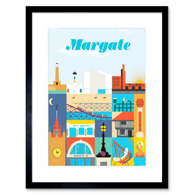 "Margate Seaside Town Kent UK Sun Beach 12x16"" Framed Wall Art Print"