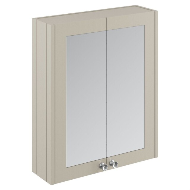 Balterley Traditional Bathroom Wall Mounted 2 Soft-Close Doors Mirror Cabinet with 1 Shelf Storage, Pebble Grey, 715 x 600 x 182mm