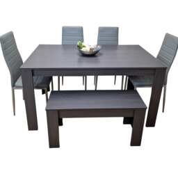 Dining Table and 4 Chairs With Bench Black Dark Grey 4 Grey Faux Leather Chairs Wood Dining Set Furniture