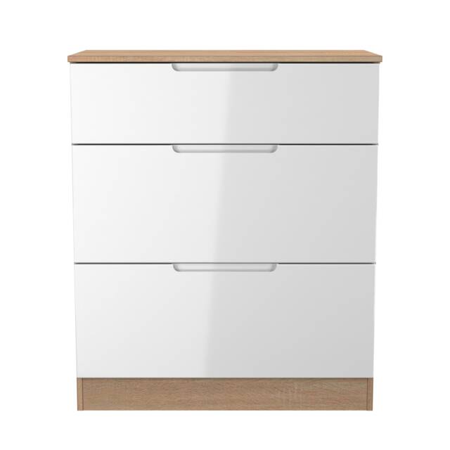 Lucca 3 Drawer Deep Chest of Drawers in White Gloss & Bardolino Oak (Ready Assembled) White White Gloss & Bardolino Oak