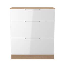 Lucca 3 Drawer Deep Chest of Drawers in White Gloss & Bardolino Oak (Ready Assembled) White White Gloss & Bardolino Oak
