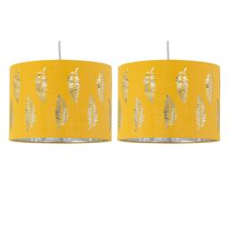 Set of 2 Fern - Ochre Cut Out 25cm Pendant Lightshades Yellow Silver Medium 2