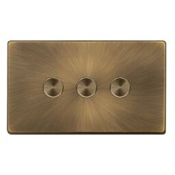 SE HOME Antique Brass Screwless Plate 3 Gang 2 Way LED 100W Trailing Edge Dimmer Light Switch - SE Home Brown Antique Brass
