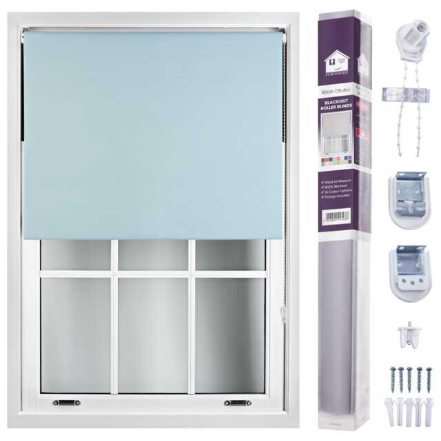 FURNISHED Made to Measure Blackout Blinds Easy Fit UV Protection Insulated Window Shade (W)90cm x (L)165cm Blue Duck Egg Blue (W) 90cm x (L) 165cm