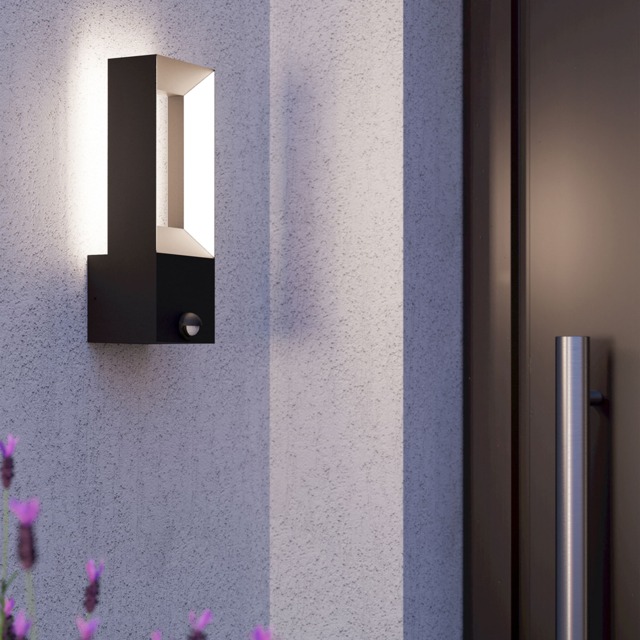 EGLO Riforano LED Black Aluminium & Plastic Outdoor Wall Light With Motion Sensor
