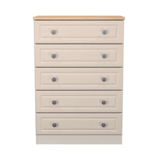 Surrey 5 Drawer Chest of Drawers in Kashmir Ash & Bardolino Oak (Ready Assembled) Cream Kashmir Ash & Bardolino Oak