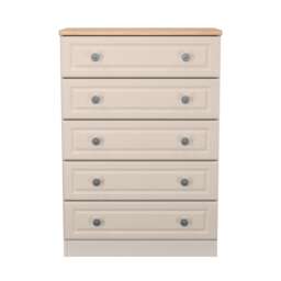 Surrey 5 Drawer Chest of Drawers in Kashmir Ash & Bardolino Oak (Ready Assembled) Cream Kashmir Ash & Bardolino Oak