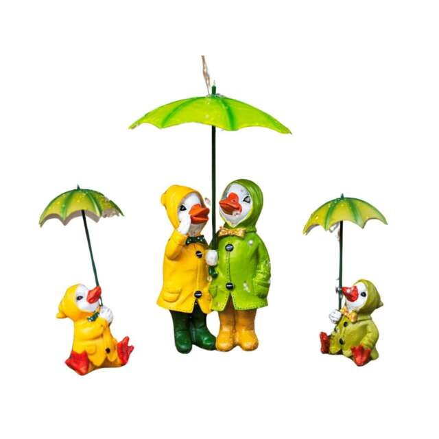 Marco Paul 3pc Resin Ducks Family With Umbrellas Garden Ornaments