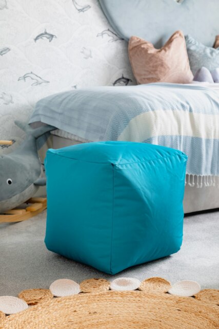 Waterproof Cube Indoor Outdoor Bean Bag Foot Stool Pouffe Blue Teal