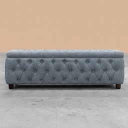 90cm Riga Ottoman Storage Box with Wooden Legs, Silver Velvet Upholstered Chesterfield Storage Ottoman Box