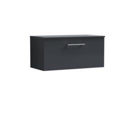 Balterley Level Wall Hung 1 Drawer Vanity Unit with Worktop Stylish Mid-Size Bathroom Storage Grey Satin Soft Black