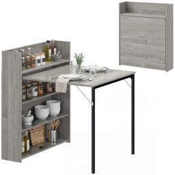 HOMCOM Folding Dining Table, Kitchen Table with Shelves Grey Wood Effect Grey Grey wood effect Expanded: 78.5 x 91 x 93 cm Folded: 78.5 x 20 x 93 cm