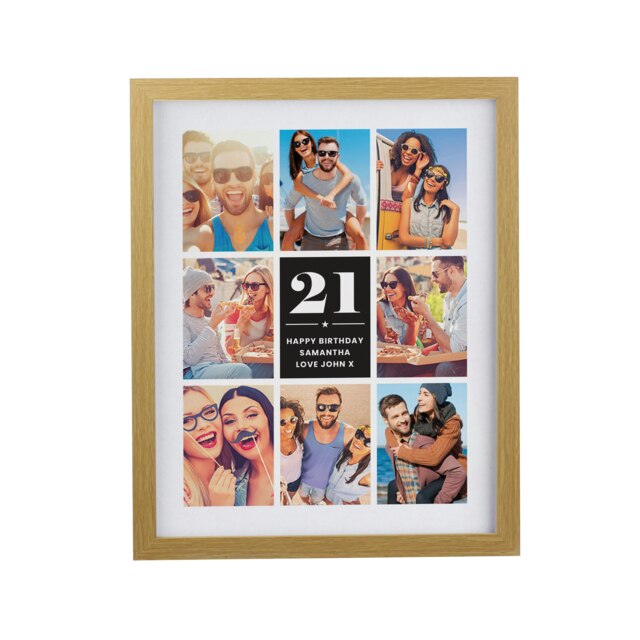 Personalised Big Number Multi Photo Upload Oak Poster Frame Brown One Size