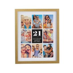 Personalised Big Number Multi Photo Upload Oak Poster Frame Brown One Size