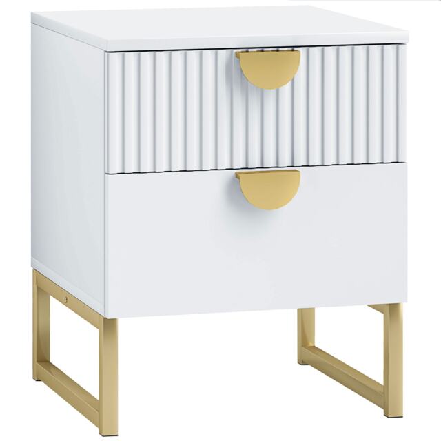 HOMCOM Bedside Table, Bedside Cabinet with 2 Drawers, Modern Side Table with Storage for Bedroom, Living Room, White White