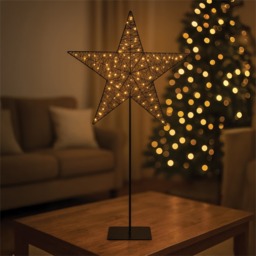Xmas Haus Black Metal LED Christmas Holiday Festive Star with Stand 100 Warm White LEDs, Shiny PVC Rope, 5M Cable & IP20 Transformer Outdoor Festive Decoration