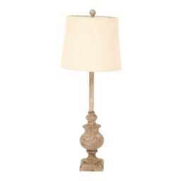 Chiaro Candlestick Table Lamp with Linen Shade - Resin - L25 x W25 x H80 cm - Brown