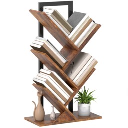 HOMCOM 5-Tier Tree Bookshelf with Steel Frame for Living Room, Rustic Brown Brown