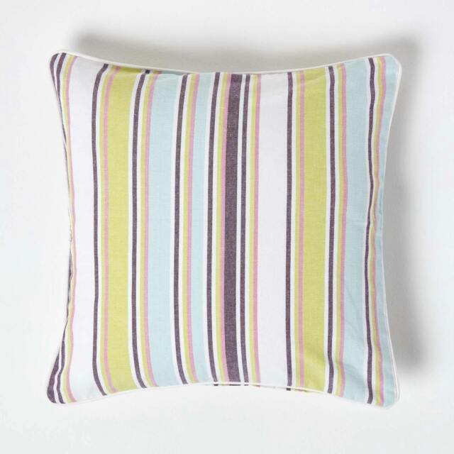 Homescapes Cotton Osaka Green Stripe Cushion Cover - 45 x 45 cm Green Green 45 x 45 cm