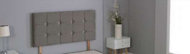 "Grey Plush Velvet Cube Headboard Grey 2FT6 Small Single 26""inch Headboard"