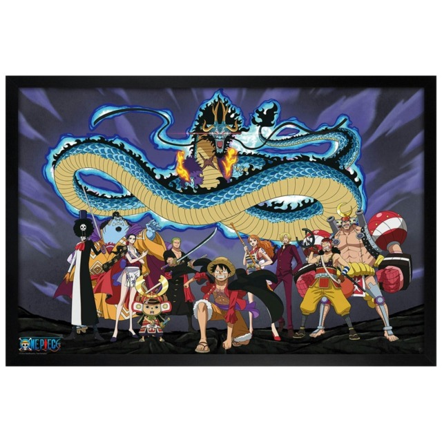 Black Wooden Framed One Piece The Crew Versus Kaido Maxi Poster Multi