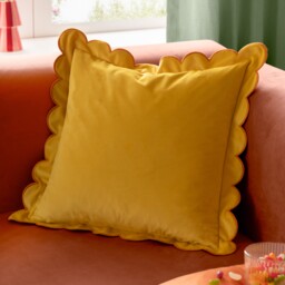 Furn Lil Scallop Velvet Cushion Multi Lemon/Ginger