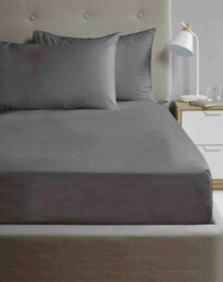 180 TC Percale Microfibre Fitted Sheet - Charcoal - Double