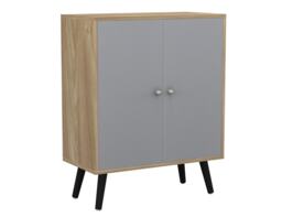 Oak 2-Tier 2-Door Wooden Cabinet With Legs Grey Grey & Black 0 x 0 x 0 1