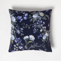 Homescapes Floral Midnight Garden Purple Filled Velvet Cushion - 46 x 46 cm Purple 46 x 46 cm 1